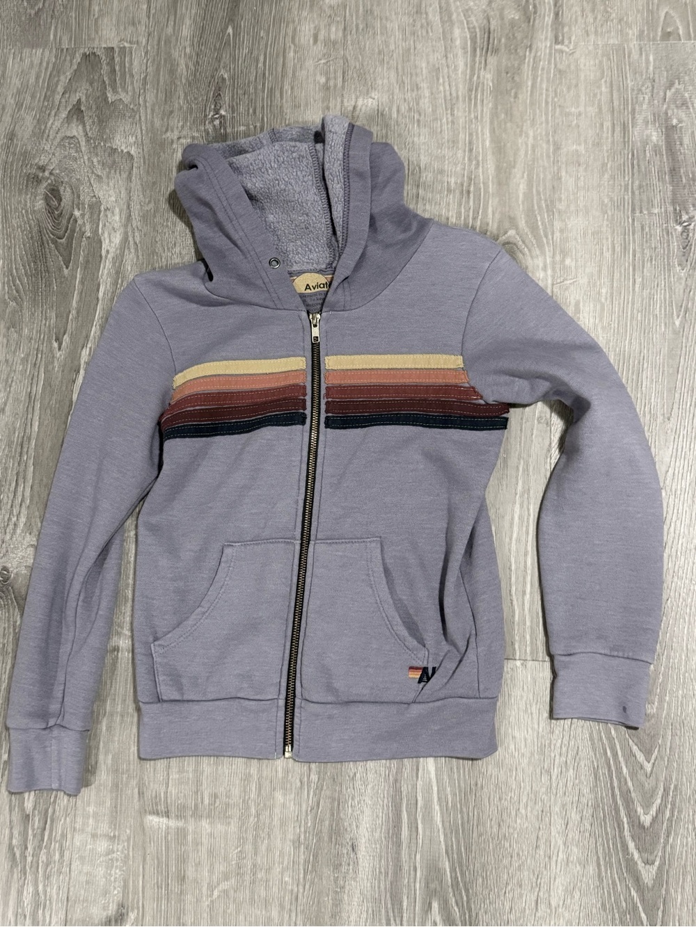 Aviator Nation Kids purple Zip Hoodie with Multi Vintage Stripes